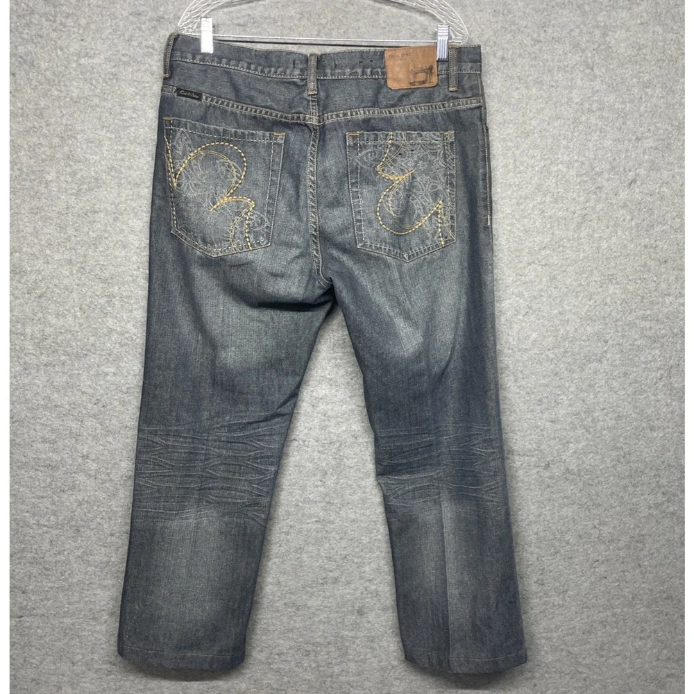Marc Ecko Jeans Mens Boot Cut Fits 36x27 Med Wash Faded Cowboy Baggy Y2K Cut Sew